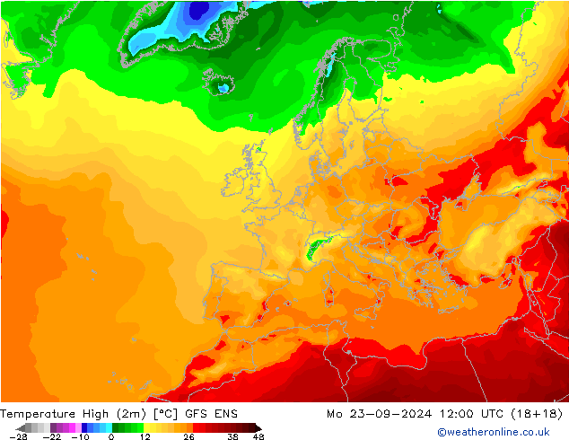 Maksimum Değer (2m) GFS ENS Pzt 23.09.2024 12 UTC