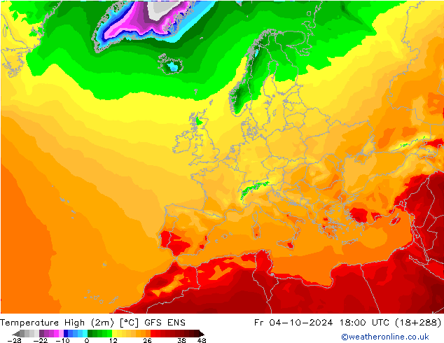 Temperature High (2m) GFS ENS Fr 04.10.2024 18 UTC