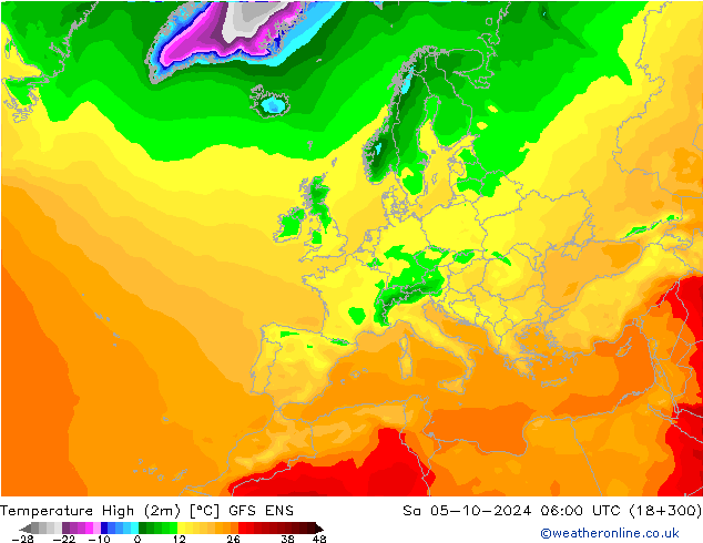 Max.temperatuur (2m) GFS ENS za 05.10.2024 06 UTC