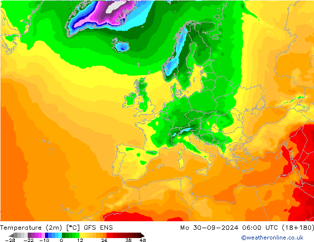 Temperature (2m) GFS ENS Po 30.09.2024 06 UTC