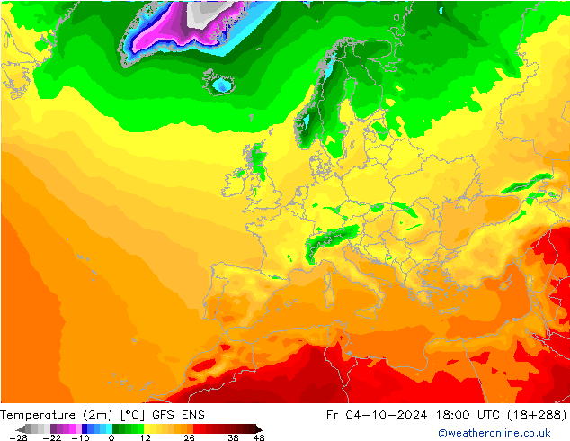 température (2m) GFS ENS ven 04.10.2024 18 UTC