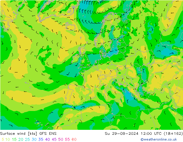 Vent 10 m GFS ENS dim 29.09.2024 12 UTC