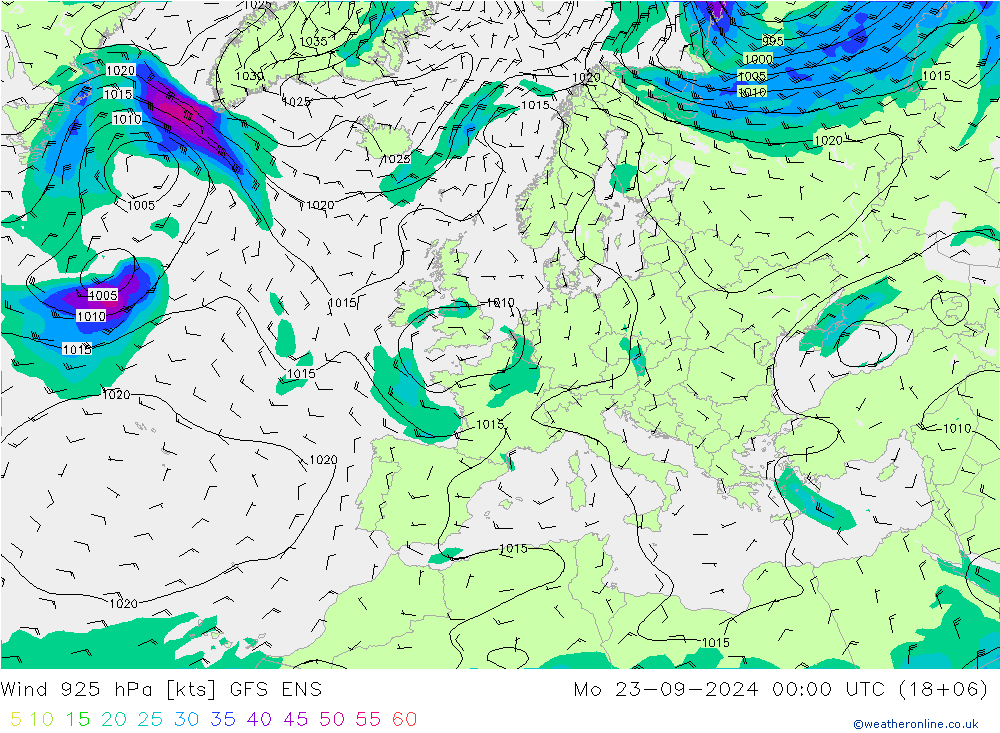 风 925 hPa GFS ENS 星期一 23.09.2024 00 UTC