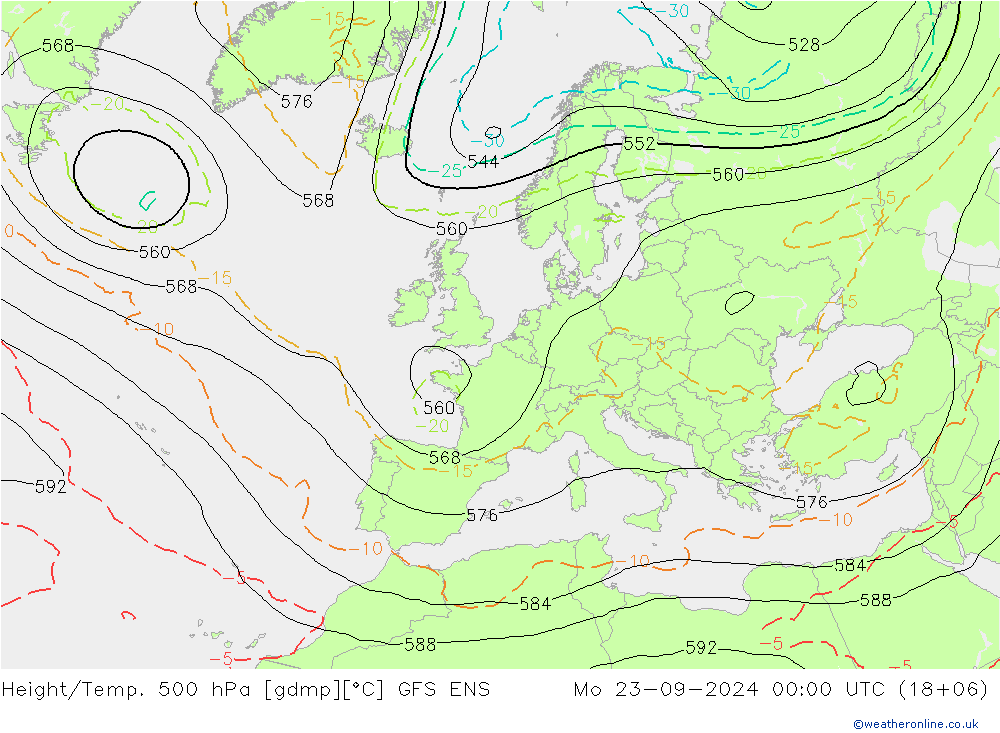 Height/Temp. 500 hPa GFS ENS Mo 23.09.2024 00 UTC