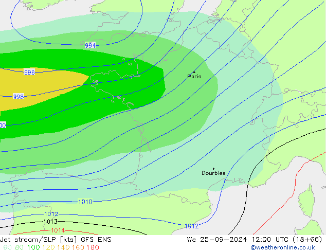 Jet stream/SLP GFS ENS We 25.09.2024 12 UTC