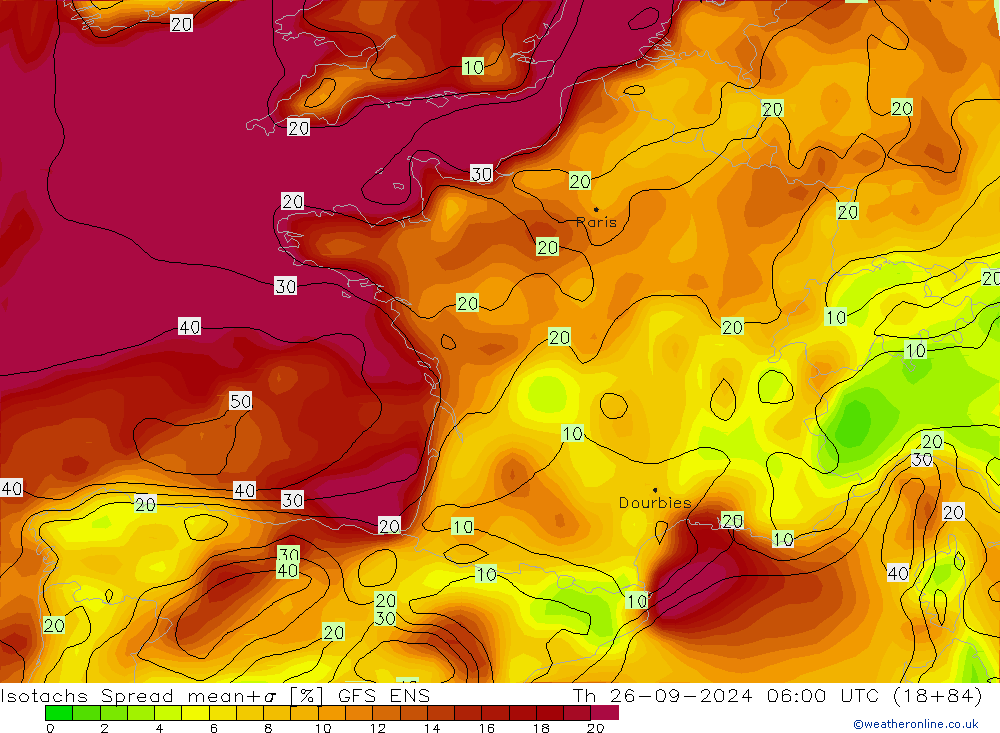 Isotachs Spread GFS ENS  26.09.2024 06 UTC