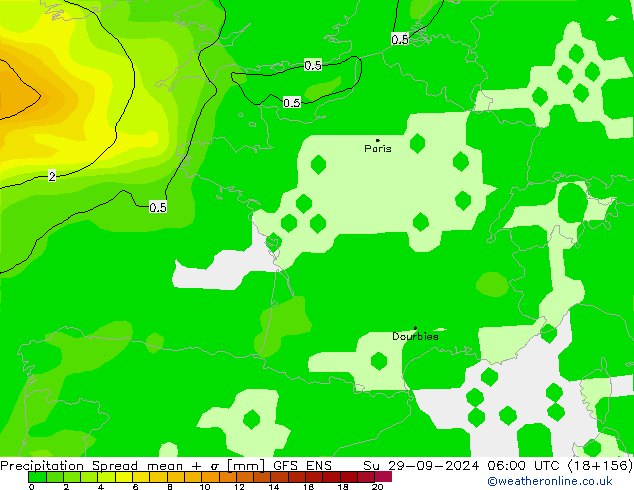 Precipitation Spread GFS ENS Su 29.09.2024 06 UTC