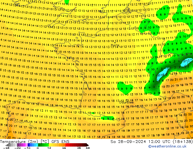 Temperature (2m) GFS ENS Sa 28.09.2024 12 UTC