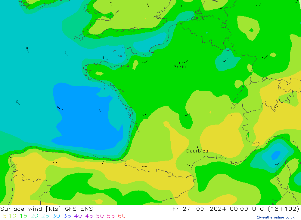 Surface wind GFS ENS Fr 27.09.2024 00 UTC