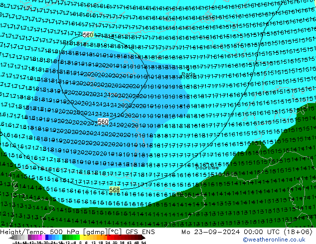 Hoogte/Temp. 500 hPa GFS ENS ma 23.09.2024 00 UTC