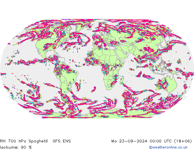 RH 700 hPa Spaghetti GFS ENS Mo 23.09.2024 00 UTC