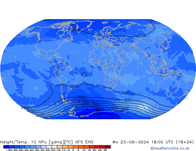 Height/Temp. 10 hPa GFS ENS Mo 23.09.2024 18 UTC