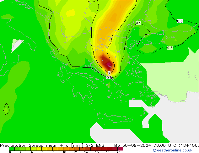 Srážky Spread GFS ENS Po 30.09.2024 06 UTC