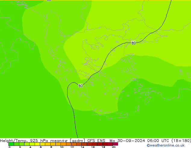 Height/Temp. 925 hPa GFS ENS Po 30.09.2024 06 UTC