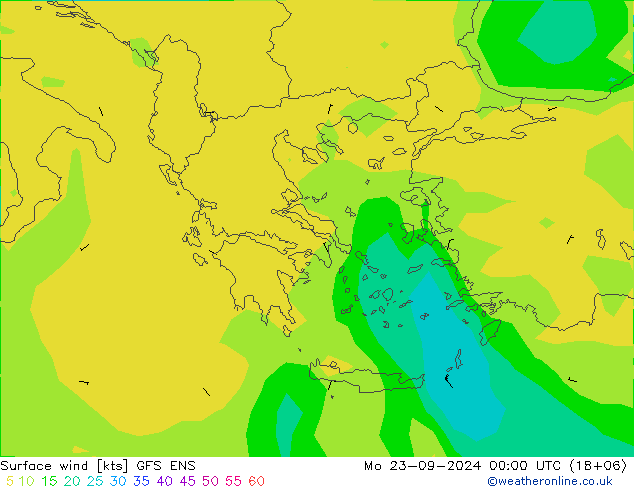 wiatr 10 m GFS ENS pon. 23.09.2024 00 UTC