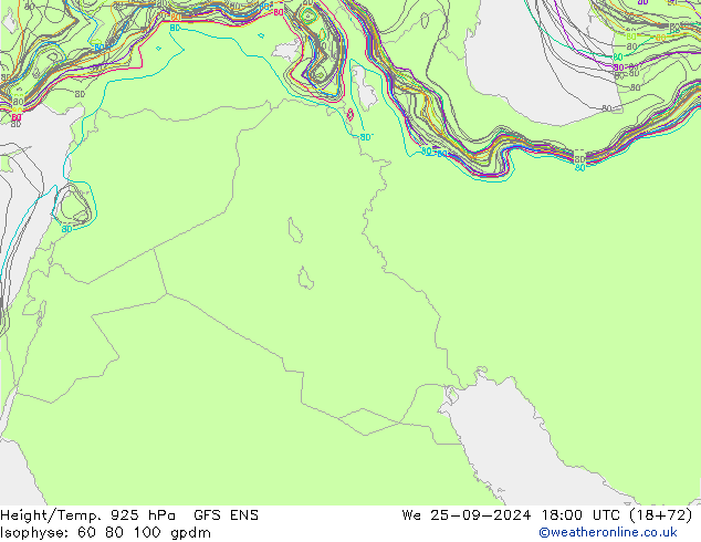 Géop./Temp. 925 hPa GFS ENS mer 25.09.2024 18 UTC