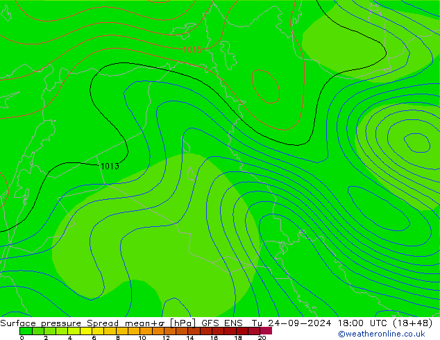 Luchtdruk op zeeniveau Spread GFS ENS di 24.09.2024 18 UTC