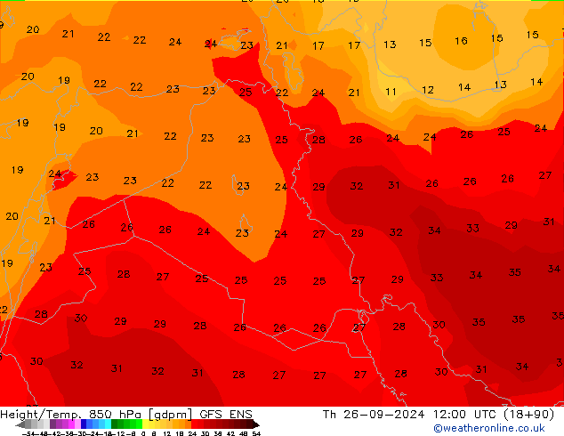 Height/Temp. 850 hPa GFS ENS Qui 26.09.2024 12 UTC