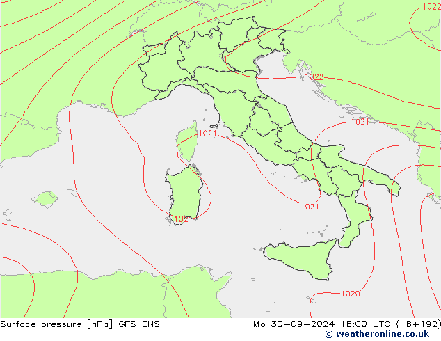 Presión superficial GFS ENS lun 30.09.2024 18 UTC