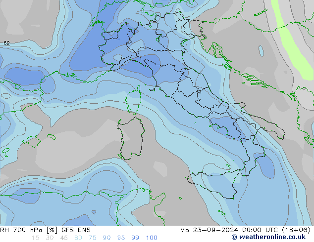 Humedad rel. 700hPa GFS ENS lun 23.09.2024 00 UTC