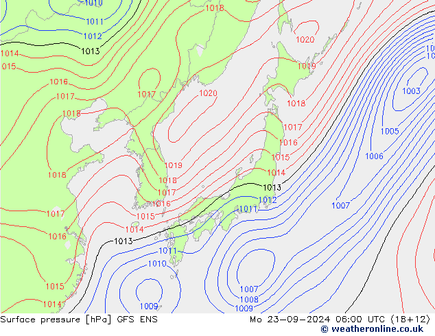 Surface pressure GFS ENS Mo 23.09.2024 06 UTC