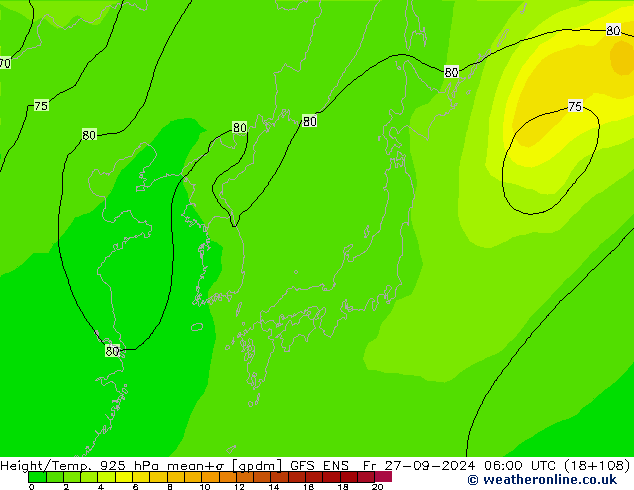 Géop./Temp. 925 hPa GFS ENS ven 27.09.2024 06 UTC