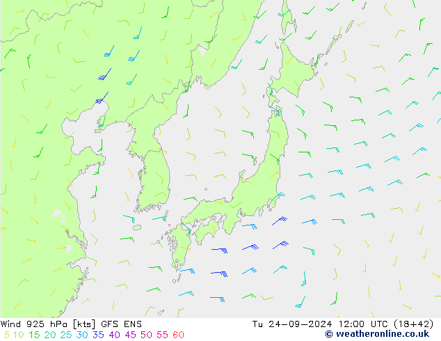 Wind 925 hPa GFS ENS di 24.09.2024 12 UTC