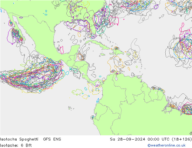 Isotachs Spaghetti GFS ENS sab 28.09.2024 00 UTC