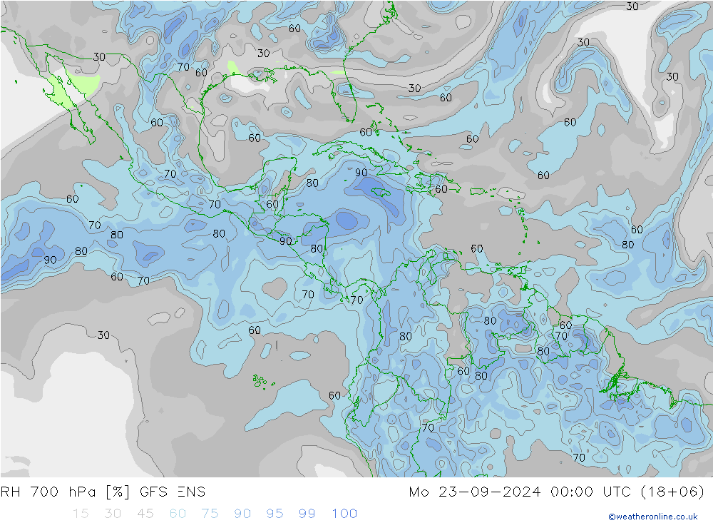 RH 700 hPa GFS ENS Seg 23.09.2024 00 UTC