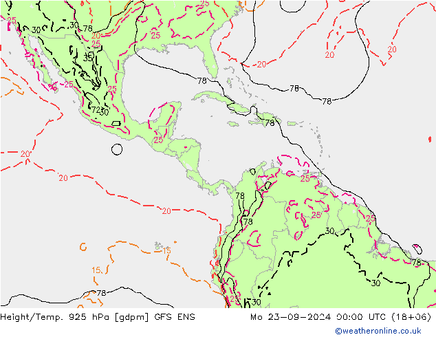 Géop./Temp. 925 hPa GFS ENS lun 23.09.2024 00 UTC