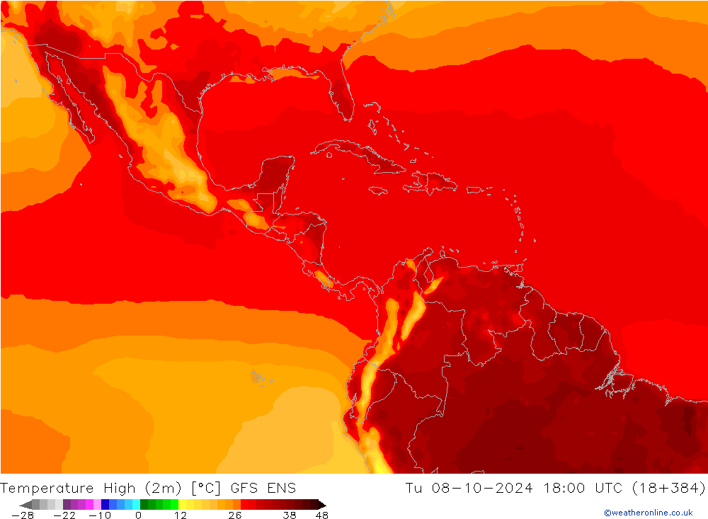 Temperature High (2m) GFS ENS Tu 08.10.2024 18 UTC