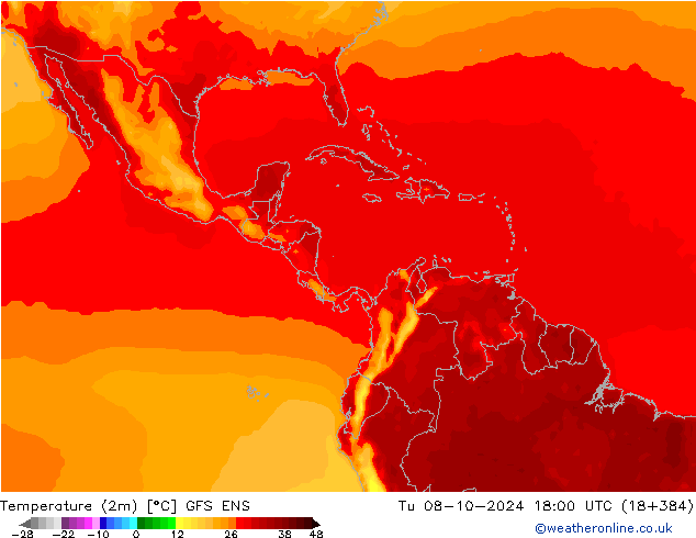 Temperatura (2m) GFS ENS Ter 08.10.2024 18 UTC