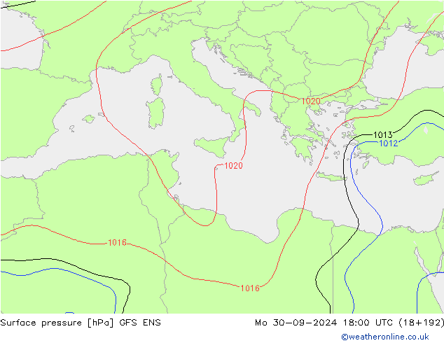 приземное давление GFS ENS пн 30.09.2024 18 UTC