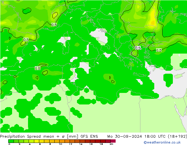 Précipitation Spread GFS ENS lun 30.09.2024 18 UTC