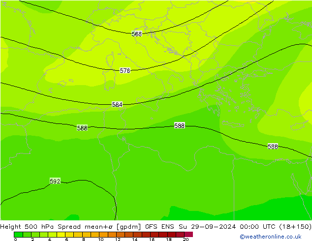 Height 500 гПа Spread GFS ENS Вс 29.09.2024 00 UTC