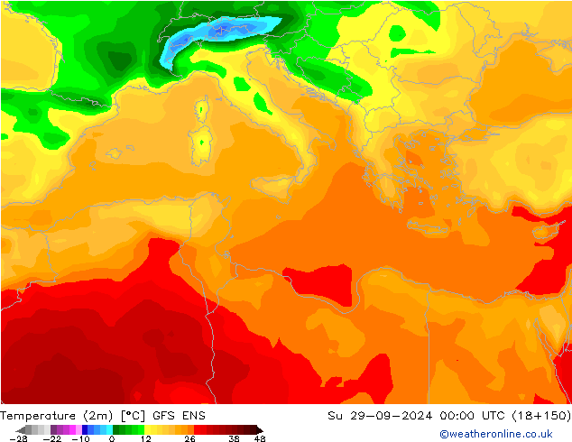 Temperature (2m) GFS ENS Su 29.09.2024 00 UTC