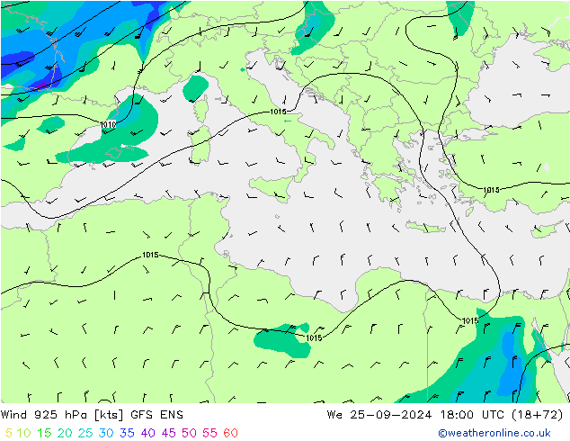 wiatr 925 hPa GFS ENS śro. 25.09.2024 18 UTC