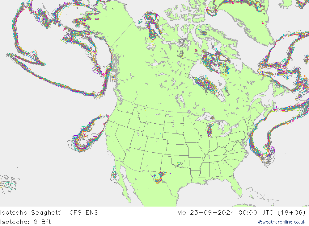 Isotachs Spaghetti GFS ENS Mo 23.09.2024 00 UTC