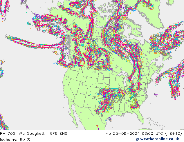 RV 700 hPa Spaghetti GFS ENS ma 23.09.2024 06 UTC