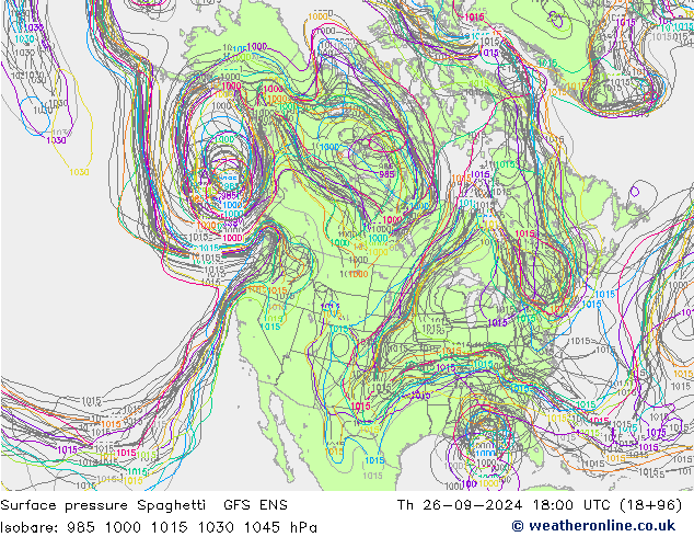 Surface pressure Spaghetti GFS ENS Th 26.09.2024 18 UTC