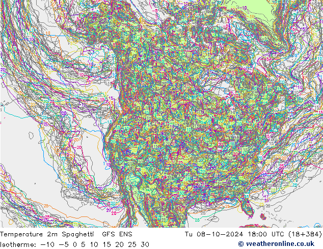 Temperaturkarte Spaghetti GFS ENS Di 08.10.2024 18 UTC