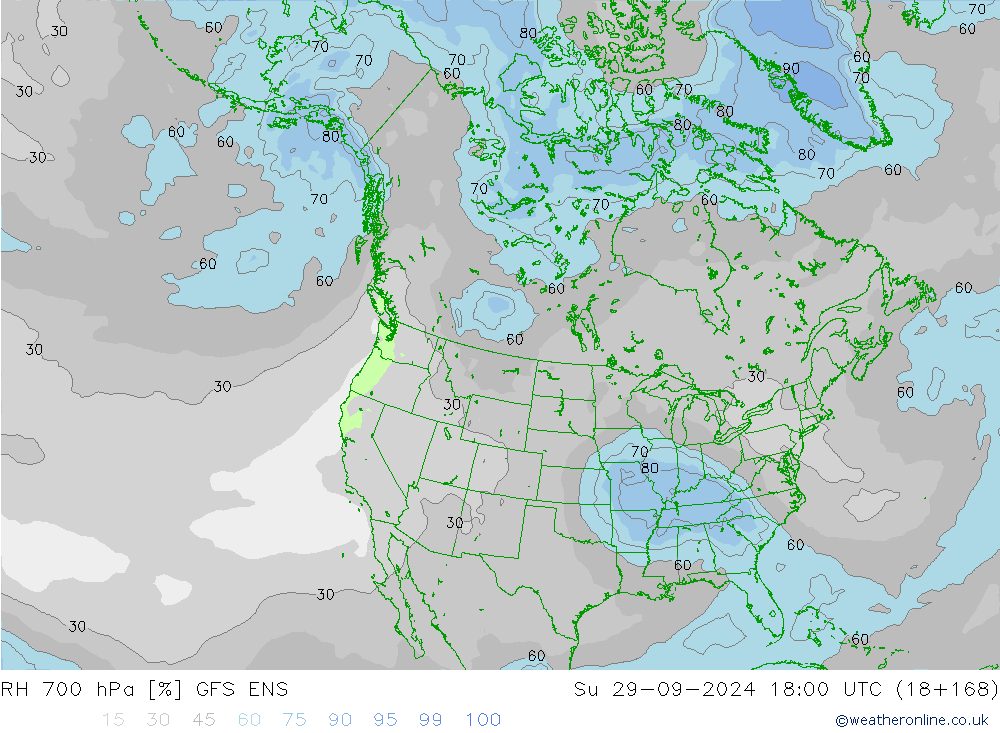 RH 700 hPa GFS ENS Su 29.09.2024 18 UTC