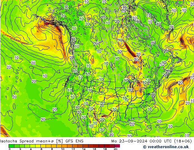 Isotachs Spread GFS ENS Mo 23.09.2024 00 UTC