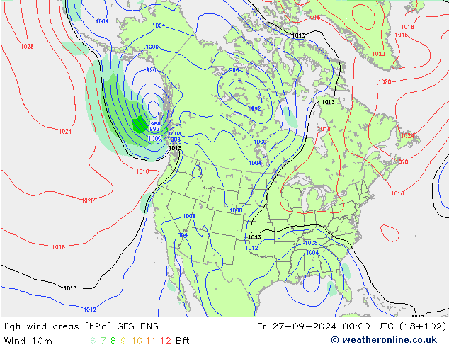 High wind areas GFS ENS Fr 27.09.2024 00 UTC