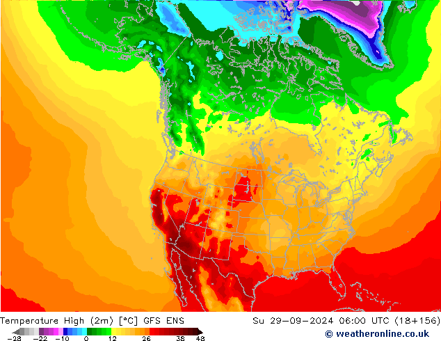 Temperature High (2m) GFS ENS Su 29.09.2024 06 UTC