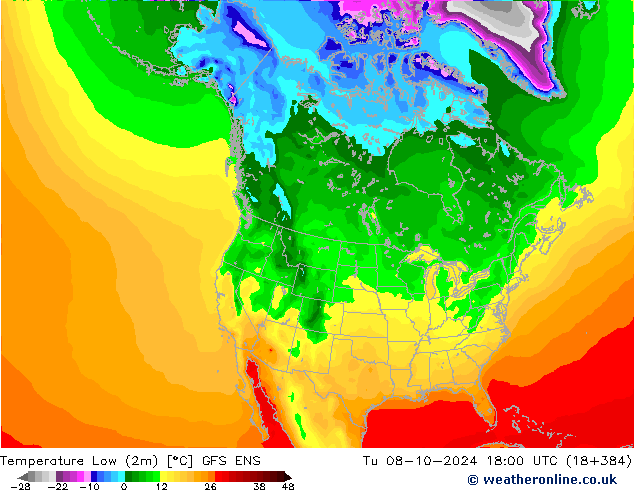 Temperature Low (2m) GFS ENS Tu 08.10.2024 18 UTC