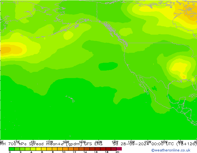 RH 700 hPa Spread GFS ENS  28.09.2024 00 UTC