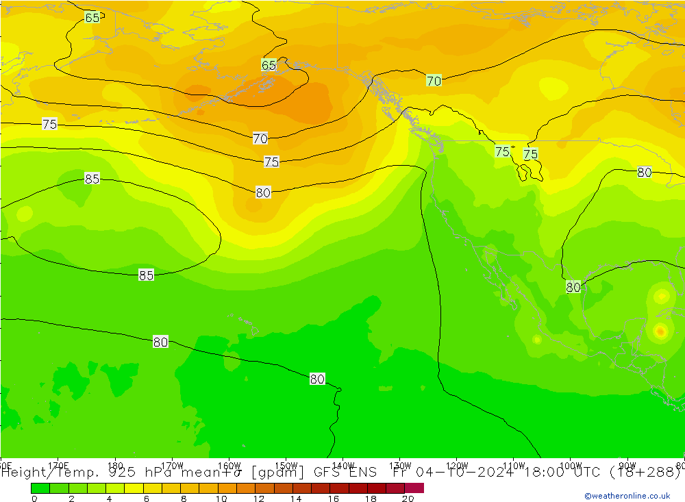 Height/Temp. 925 hPa GFS ENS Sex 04.10.2024 18 UTC