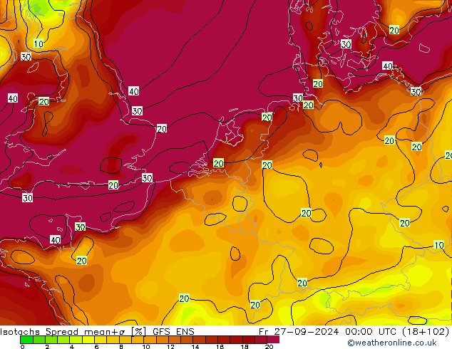 Isotachs Spread GFS ENS Sex 27.09.2024 00 UTC