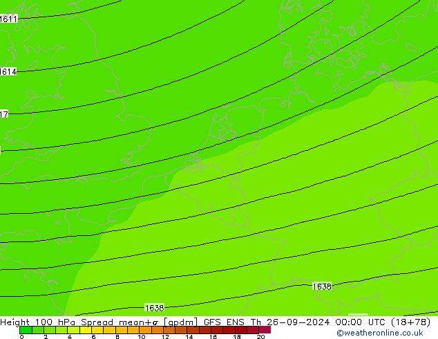 Geop. 100 hPa Spread GFS ENS jue 26.09.2024 00 UTC